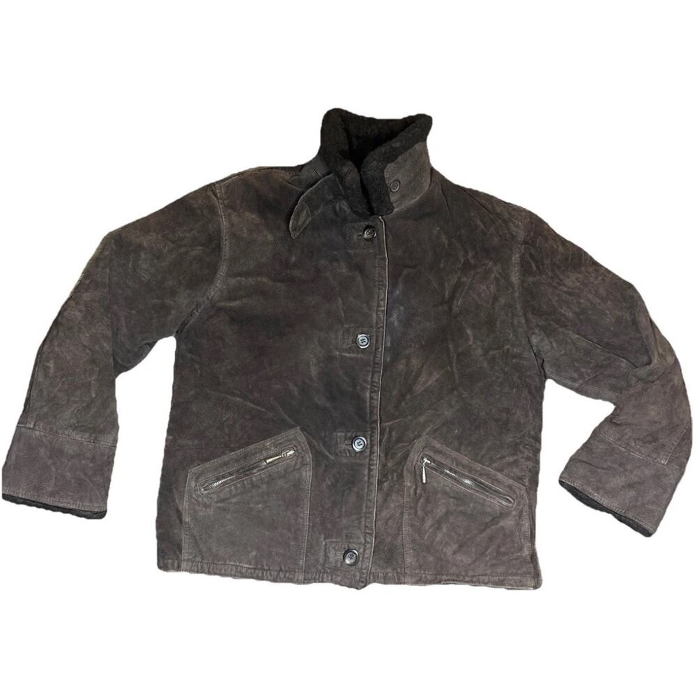 Men Large St Johns Bay Jacket Coat SUEDE Brown Leather